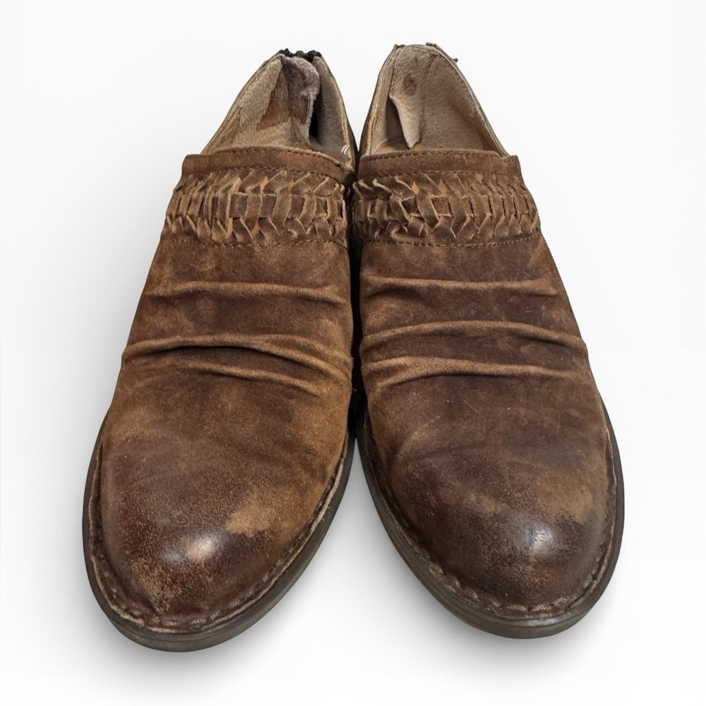 Born Katharina Distressed Brown Leather Ankle Booties Braided Detail Size US 8 - Picture 2 of 8